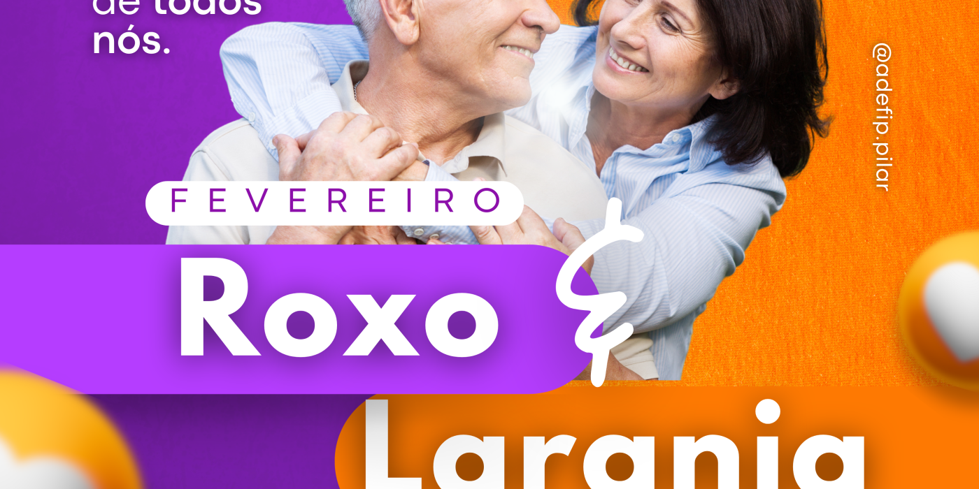 Instagram Post Fevereiro Roxo e Laranja Simples Roxo, Laranja e Branco